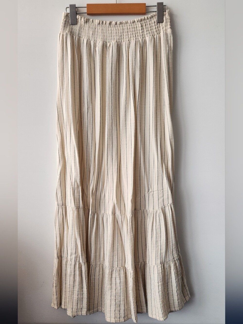 Tiered Cream Stripe Maxi Skirt